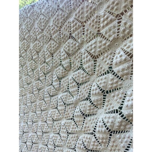 Antique 1930s Thread Cotton Crochet BedSpread star Pattern Fringe 98 x 81" - Picture 13 of 16